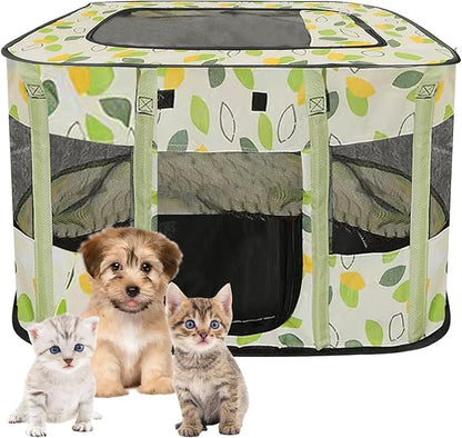 Hamiledyi Small Kitten Playpen Indoor with Top Portable Collapsible Cat Play Pen, Foldable Rectangle Puppy Exercise Kennel, Collapsible Enclosedfor Pet (Green)