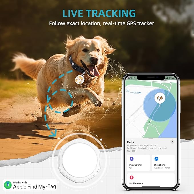 Dog Tracker-Airtag Dog Collar-Android Airtag-GPS Tracker for Dogs-Pet Tracker | Android and iOS Universal | No Charging Required | No Monthly Fee | Works with Any Collar