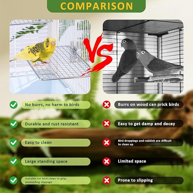 Stainless Steel Bird Perch Platform for Cage, Open-Grid Parrot Perch Stand, Easy Clean and Claw-Friendly Resting Shelf, Bird Cage Accessories for Small Medium Birds Like Parakeets, Budgie, Cockatiel