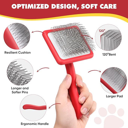 Dog Slicker Brush for Dogs - Doodle Brush for Poodles - Grooming & Slicker for Goldendoodles - Soft and Comfortable, Easy to Clean (Red)