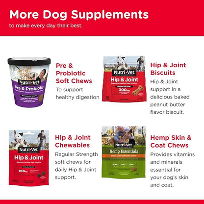 Nutri-Vet Advanced Strength Hip & Joint Supplement for Dogs, Puppy Supplements, Dog Joint Supplement, Contains 500mg of Glucosamine, 400mg of Chondroitin, 50mg of MSM, Puppy Essentials, 300 Tablets