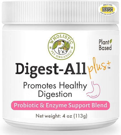 Wholistic Pet Organics Probiotics for Dogs with Digestive Enzymes & Prebiotic Fiber - 4 Oz - Daily Cat & Dog Probiotics for Digestive Health, Anti Diarrhea & Gut Support - Natural Powder Supplement
