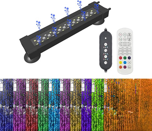 Submersible Aquarium Light for Fish Tank,24/7 Mode Full Spectrum LED Fish Tank Light with Air Bubble Hole RGB Color Changing Brightness Timer Adjustable,7.8inch 8W Fish Light