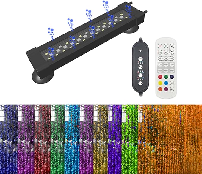 Submersible Aquarium Light for Fish Tank,24/7 Mode Full Spectrum LED Fish Tank Light with Air Bubble Hole RGB Color Changing Brightness Timer Adjustable,15.7inch 12W Fish Light