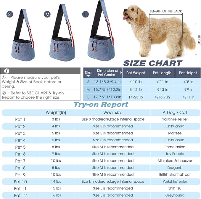 Dog Sling Carrier, Thick Padded Cat Carrier for Small Dogs Hands Free Large Interior Puppy Pet Sling Carriers with Breathable Mesh, Drawstring for Outdoor Travel, Supermarkt Bag