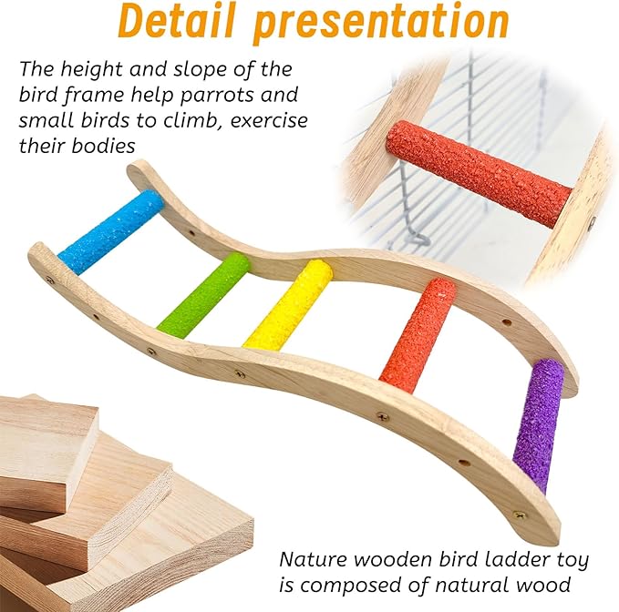 Hamiledyi Nature Wooden Bird Ladder Pet Parrots Climb Bridge Exercise Stands for Parakeet Climbing Chewing Bridge Bird Cage Accessories for Cockatiel Parakeet Lovebirds Budgie