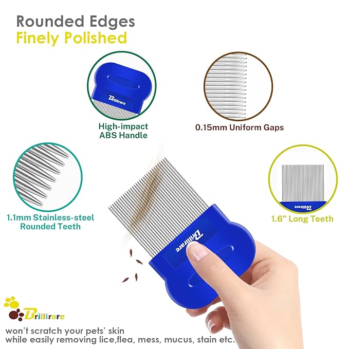 3 Pack Dog Grooming Comb, Flea Lice Pet Combs, Stainless Steel Cat Combs with Rounded Teeth, Professional Metal Tear Stain Remover, Dematting Tool for Small, Medium & Large Pets