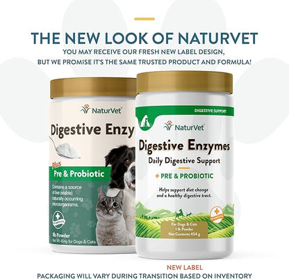 NaturVet  Digestive Enzymes - Plus Probiotics & Prebiotics  Helps Support Diet Change & A Healthy Digestive Tract  for Dogs & Cats  1 lb Powder