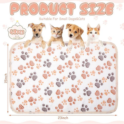 Chumia 40 Pcs Blankets Soft Fluffy Fleece Washable Pet Dog Sleep mat Paw Print Pattern Fleece Blankets for Pets Throw Warm Bed Mat for Dog Puppy Cat(24 x 16 Inch,White)