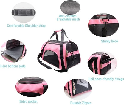 Cat Carrier,Soft-Sided Pet Travel Carrier for Cats,Dogs Puppy Comfort Portable Foldable Pet Bag Airline Approved (Medium-LightPink)