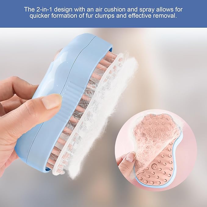 Pet Grooming Steam Brush Kit 7pcs, Cat Brush With Spray and Comb for Shedding - Nail Clippers File Set for Dogs Long Matted Haired Pets and Nail Repair