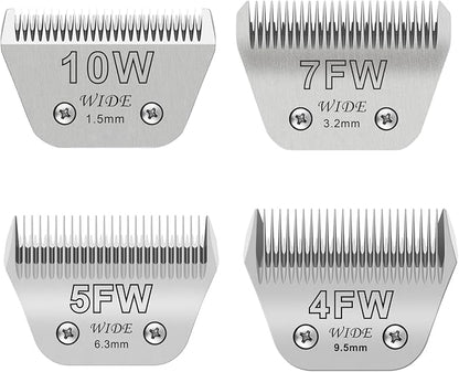10W+7FW+5FW+4FW Wide Blades for Dog Grooming, Compatible with Ainds, Oster A5, Wahl Km10 and Other Series Clippers, Cut Length 1/16"(1.5mm) to 3/8" (9.5mm), Fit for Larger Animals