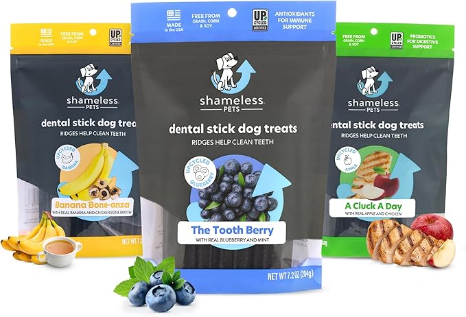 Shameless Pets Dental Treats for Dogs, Variety (3-Pack) - Healthy Dental Sticks for Teeth Cleaning & Fresh Breath - Dog Bones Dental Chews Free from Grain, Corn & Soy