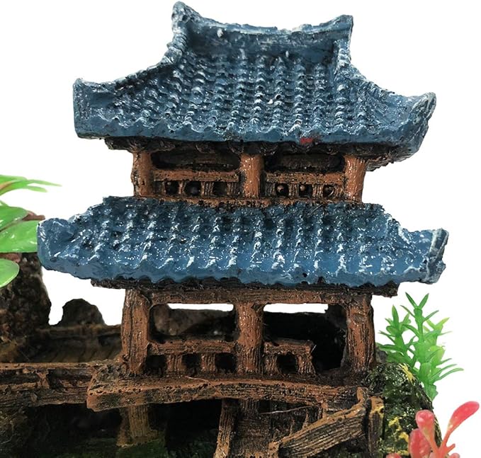 SLOCME Aquarium Classical Resin Castle Decorations - Fish Tank Realistic Details, Green Leaf Aquarium Accessories