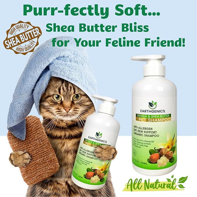 Earthgenics® Anti-Allergen, Dry Skin Support, Organic Shampoo for Dogs and Cats. All-in-One Solution. No Need for Additional Conditioner - 16 fl oz