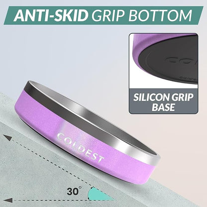 Coldest Dog Bowl - Anti Rust Metal, Non Slip, 3 Layers Insulated Stainless Steel Dog Bowls - Spill Proof & Heavy Duty - Water Bowl for Dogs, Cats, Dish Washer Safe (21 oz,Saturn's Moon Purple Glitter)