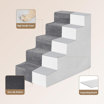 EHEYCIGA Dog Stairs Ramp for High Bed 22.5”H, 5-Step Dog Steps for Bed, Pet Steps for Small Dogs and Cats, Non-Slip Balanced Dog Indoor Ramp, Grey
