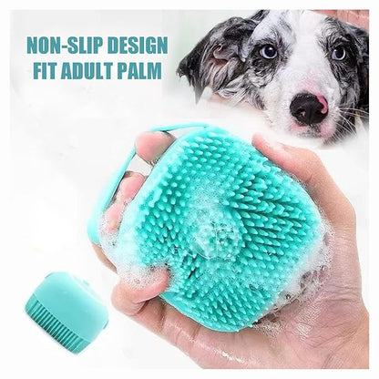 Dog Scrubber for Bath Pet Bathing Brush Silicone Shampoo Massage Dispenser Brush for Short Long Haired Dogs and Cats Washing(Blue)