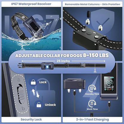 Dog Shock Collar - 4300FT Dog Training Collar with Remote,Shock-Lock,Light for Night Walks, Innovative IPX7 Waterproof with 4 Training Modes, Rechargeable E-Collar for 8-150 LBS