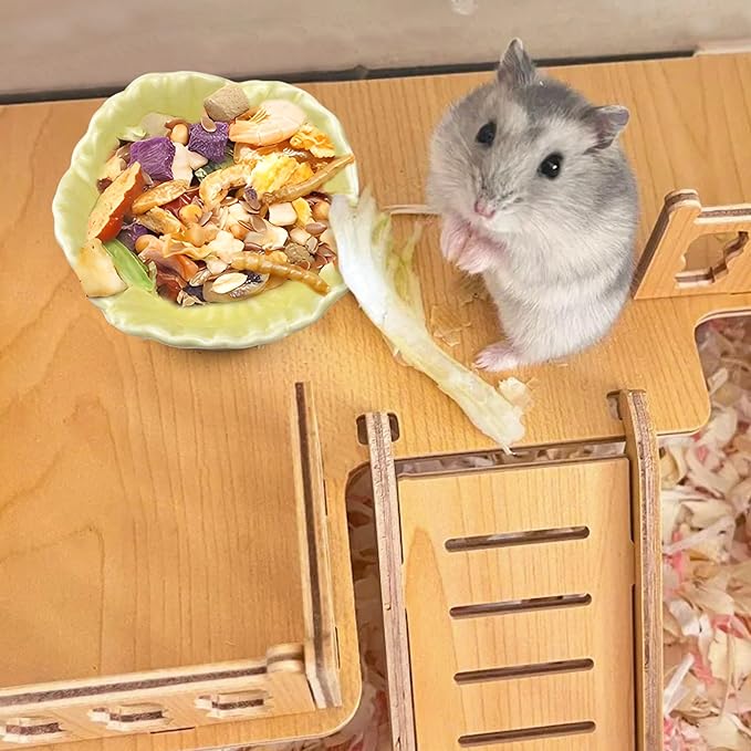 Small Ceramic Pet Hamster Bowl, Easy to Clean Anti Flipping Hamsters Food and Water Bowl, Small Animal Bowls for Dwarf Hamster, Parrots (Yellow, s)