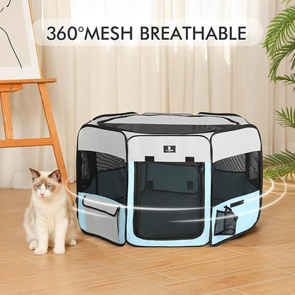 X-ZONE PET Dog Playpen Portable Pet Play Pens for Puppies, Cat, Rabbit, Chicks, Foldable Exercise Play Tent Kennel Crate, Indoor/Outdoor Travel Camping Blue Small