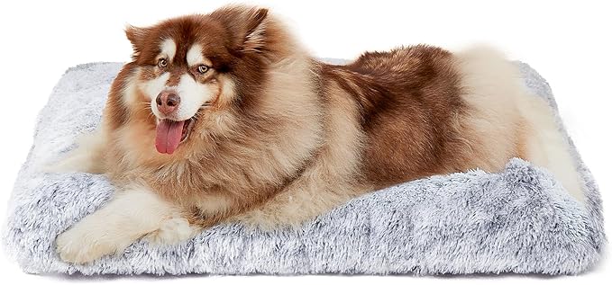 EHEYCIGA Fluffy XXL Dog Crate Pad, Plush Faux Fur Dog Bed for Extra Large Dogs, Calming Anti Anxiety XXL Dog Bed for Crate, Washable Soft Warm Dog Crate Mat with Non-Slip Bottom