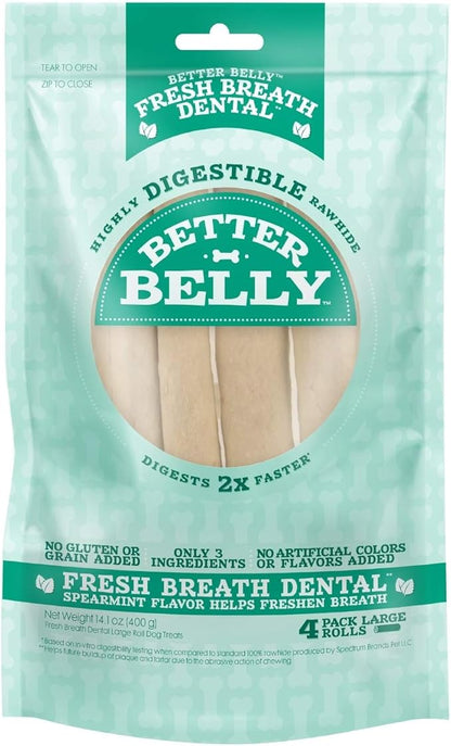Better Belly Highly Digestible Rawhide Dental Chews, Treat Your Dog to a Chew with NO Artificial Colors or Flavors
