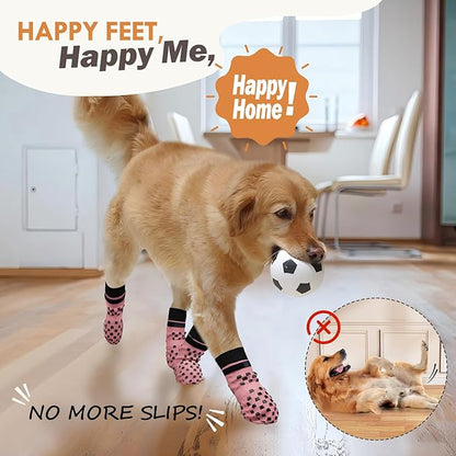 Non Slip Dog Socks to Prevent Licking Paws Grippy Socks for Senior Dog on Hardwood Floors Anti Slip Dog Socks for Hot Pavement Double Side Paw Protector Prevent Scratching Pink M