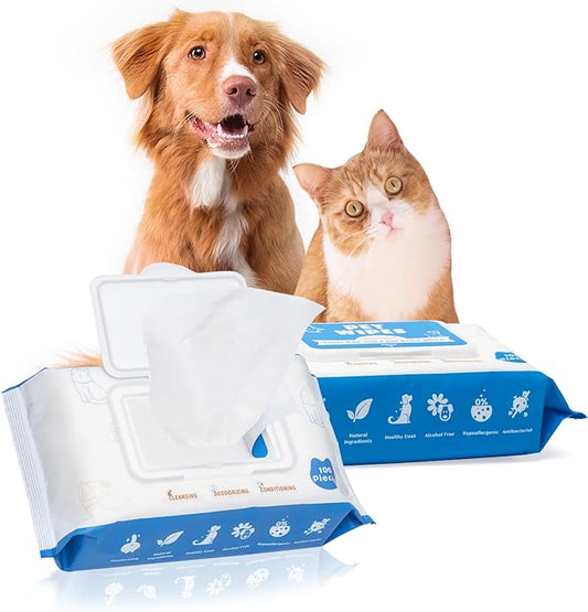 Dog Wipes for Dogs Cats, 200 Count All Purpose Cleaning Pet Wipes, Dog Ear Wipes, Quick Easy Grooming for Bums, Body, Paws, Eyes, for A Easy & Speedy Freshen-Up, 2 Travel Pack of 200 Wipes
