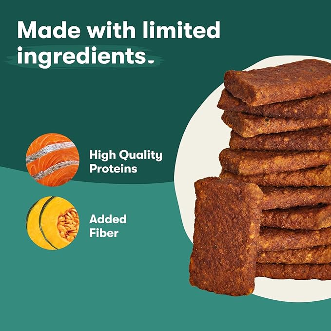 Jinx Tenders Salmon Jerky Dog Treats, All-Natural Ingredients, Soft and Chewy, Low-Calorie, Slow-Smoked Salmon & Pumpkin, No Fillers, 5oz, 6 Pack