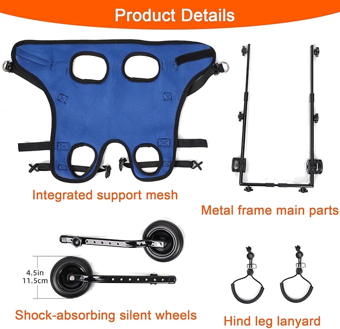Dog Wheelchair for Back Legs, Adjustable Dog Wheelchairs with 2 Wheels, Dog Wheelchair Cart for Hip Support, Mobility Aids for Small Pets Hind Limbs (Middle)