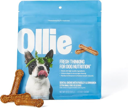 Ollie Dental Chews for Extra Small Dogs, 12 Oz, Fresh Breath, Teeth Cleaning Treats, Sticks for Dog Oral Care, with Parsley and Cinnimon, for Pups 5-15 lbs