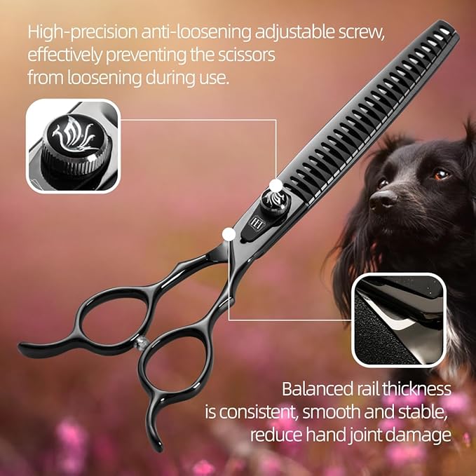 Dog Grooming Scissors: 7.5 inch Bright Black Pet Chunker Shears Made Of Japanese 440C Advanced Stainless Steel Professional Grooming Scissors for Dogs Cats and Other Pets