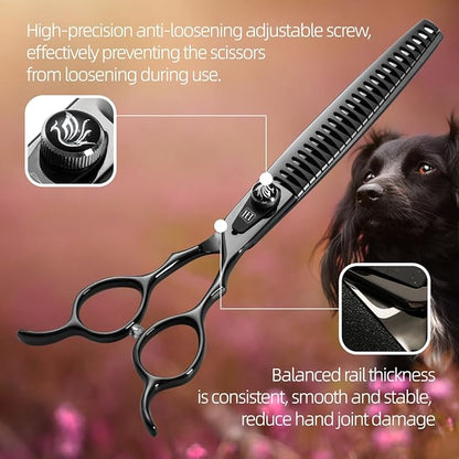 Dog Grooming Scissors: 7.5 inch Bright Black Pet Chunker Shears Made Of Japanese 440C Advanced Stainless Steel Professional Grooming Scissors for Dogs Cats and Other Pets