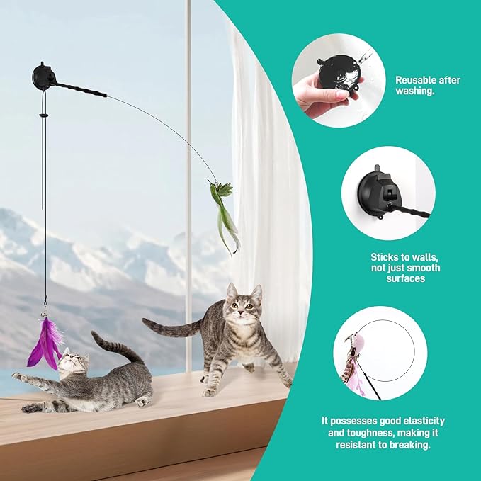 Interactive Cat Toys for Bored Indoor Adult Cats Suction Cup Cat Toy Bird Simulation Feather Toys