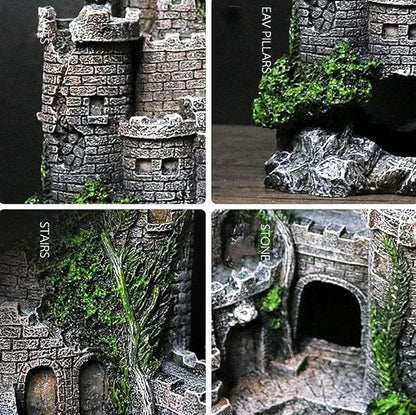 IBWell Ancient Castle Design Resin Aquarium Decoration Hideouts Stone Cave Hide House, Fish Tank Accessories for Betta Shrimp Turtle