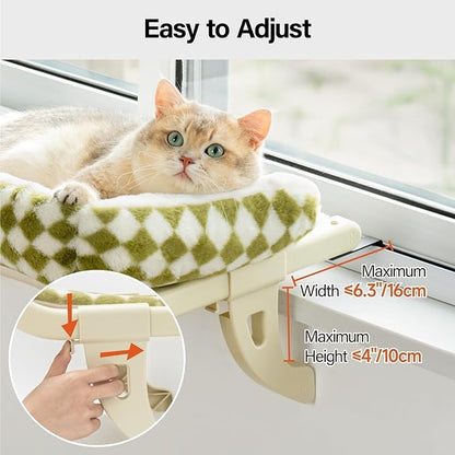 MEWOOFUN Cat Window Sill Perch for Indoor Cats, One-Step Sliding Clamping Slot Adjustment Cat Window Hammock with Removable Covers, Cat Bed for Windowsill & Bedside (Green, Large)