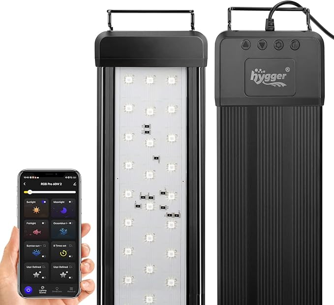 hygger 25W Smart Aquarium Light, Bluetooth LED Light with App Control, Full Spectrum Fish Tank Light with 24/7 Lighting Cycle, 5 Modes, Adjustable Timer, for 18"-24" Freshwater Planted Tank