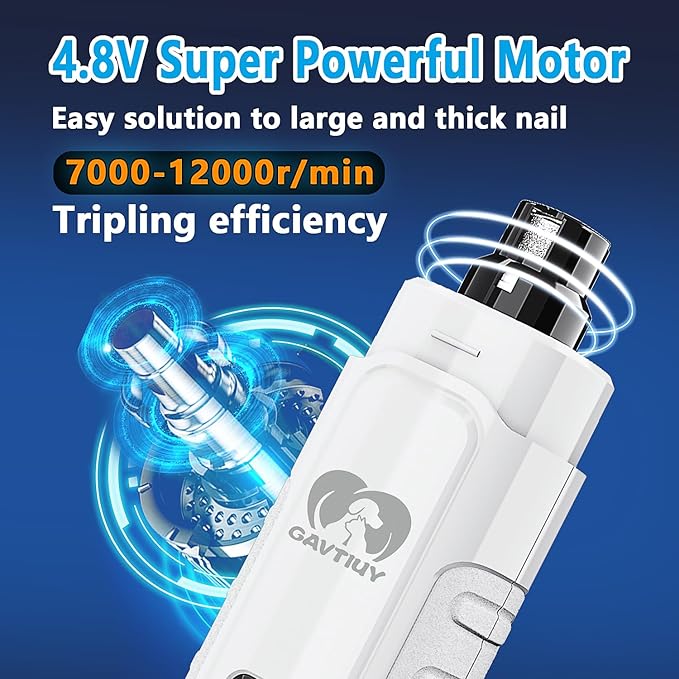 Dog Nail Grinder Quiet - (45db) 3 LED Lights Pet Nail Grinder with 12000RPM 2-Speed High Power for Large Small Dogs/Cats,Rechargeable Electric Silent Pet Toenail Grinder with Dust Cap (White)