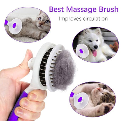 Cat Self Cleaning Slicker Brush, Pets Skin Friendly Cat Brush for Dogs Cats Grooming Brush Tool Easy to Remove Loose Undercoat, Mats Tangled Hair Slicker Massage Cats Dogs Brush - Upgraded