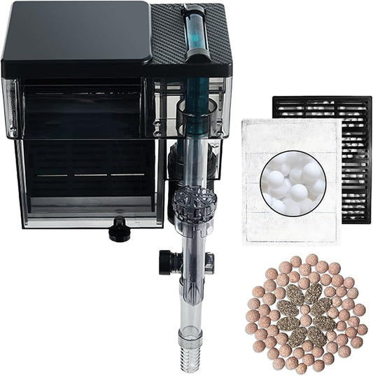 Aquarium Filter, 6W 150GPH HOB Fish Tank Filter, 4-Stage Bio-Filtration for 10-40 Gallon Tanks, Quiet Power Waterfall Filter with Adjustable Flow, Includes Filter Cotton & Bio Media