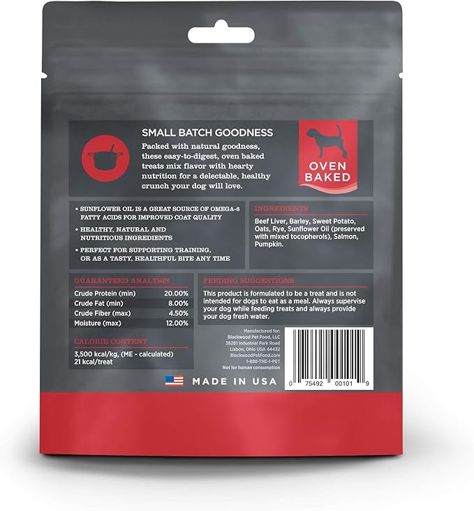 Blackwood Pet Food Oven Baked Dog Treats Made in USA [Natural Dog Treats for Healthy Snacks] Perfect for Dog Training Treats, Beef Liver with Salmon, Brown, Model Number: 22601