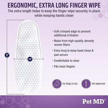 Pet MD Tris Ear Finger Wipes for Dogs & Cats - Multipurpose Cleansing Solution Cat Ear Wipes & Puppy Ear Cleaner - Pet Safe Cleaner to Clean and Remove Debris - 50ct
