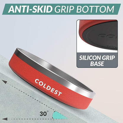 Coldest Dog Bowl - Anti Rust Metal, Non Slip, 3 Layers Insulated Stainless Steel Dog Bowls - Spill Proof & Heavy Duty - Water Bowl for Dogs, Cats & Pets, Dish Washer Safe (21 oz, Red)