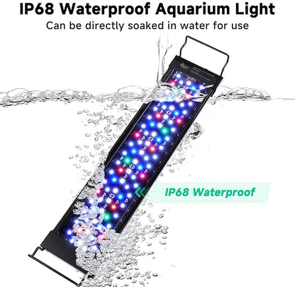 AQQA LED Aquarium Light, 24/7 Mode IP68 Waterproof Extendable Bracket Fish Tank Light, DIY Mode Full Spectrum Aquarium Plant Light, Adjustable Timer/Brightness Memory Function for 40-48 Inch Fish Tank