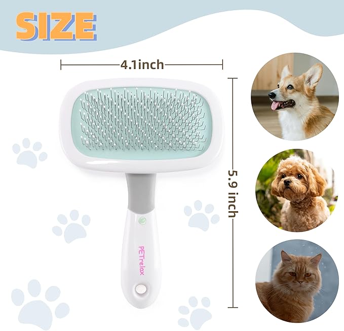 360°Rotating Dog and Cat Brush with Coated Tips and Soft Pins in 2 Length Gentle Slicker Brush for Small Dogs Puppies Yorkies Poodles Removes Loose Fur