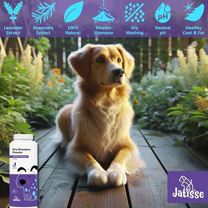 Dry Shampoo for Dogs, Powder Shampoo with Lavender and Rosemary, Ideal for Smelly Dogs, Shaker Bottle, No Water, Talc Free, Odor Eliminator Waterless Formula 5.29 oz