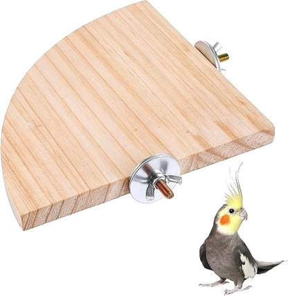 Bird Perch Platform Stand Wooden Parrot Perch Corner 5.9 Inches Fan Shape Playground Cage Accessories Parrot Stand Flat Perches for Bird Cages Corner Shelf for Birds Parrots Hamster Gerbil