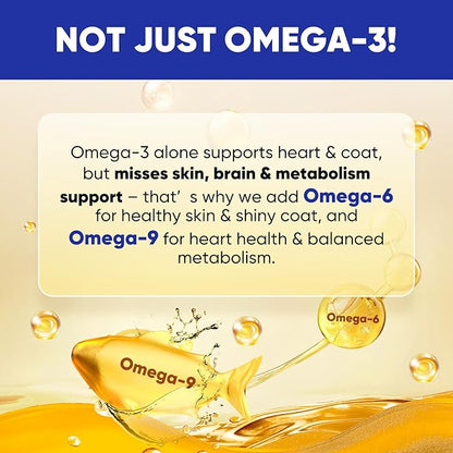 Fish Oil for Dogs – Dog Fish Oil Supplement with Salmon Oil from 8 Deep-Sea Fish, Rich in DHA & EPA for Skin & Coat Health, Allergy Relief, MSM, Plus Probiotics for Gut – 180 Soft Chews