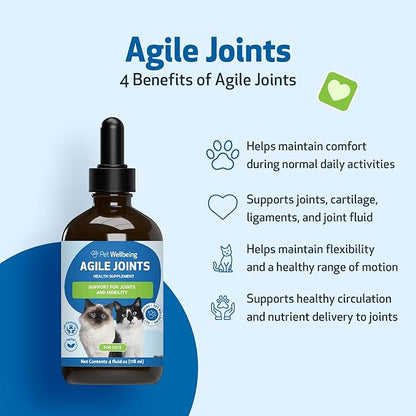 Pet Wellbeing Agile Joints for Cats - Hip and Joint Health, Mobility, Devil_ Claw, Boswellia, Joint Ligament and Cartilage - Veterinarian-Formulated Herbal Supplement 2 oz (59 ml)